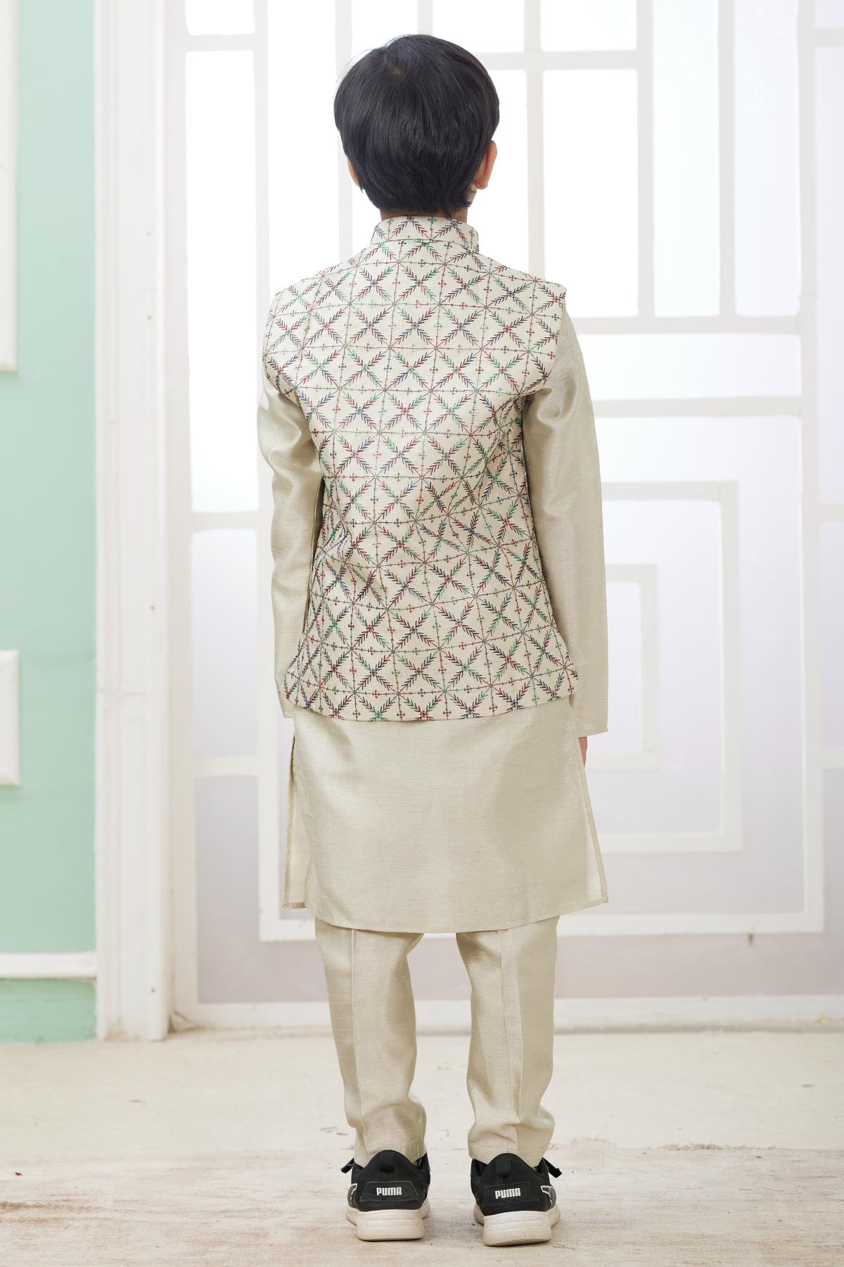 Art Silk Pista Green Colour Thread Embroidery Work 3 Pcs Jacket Set