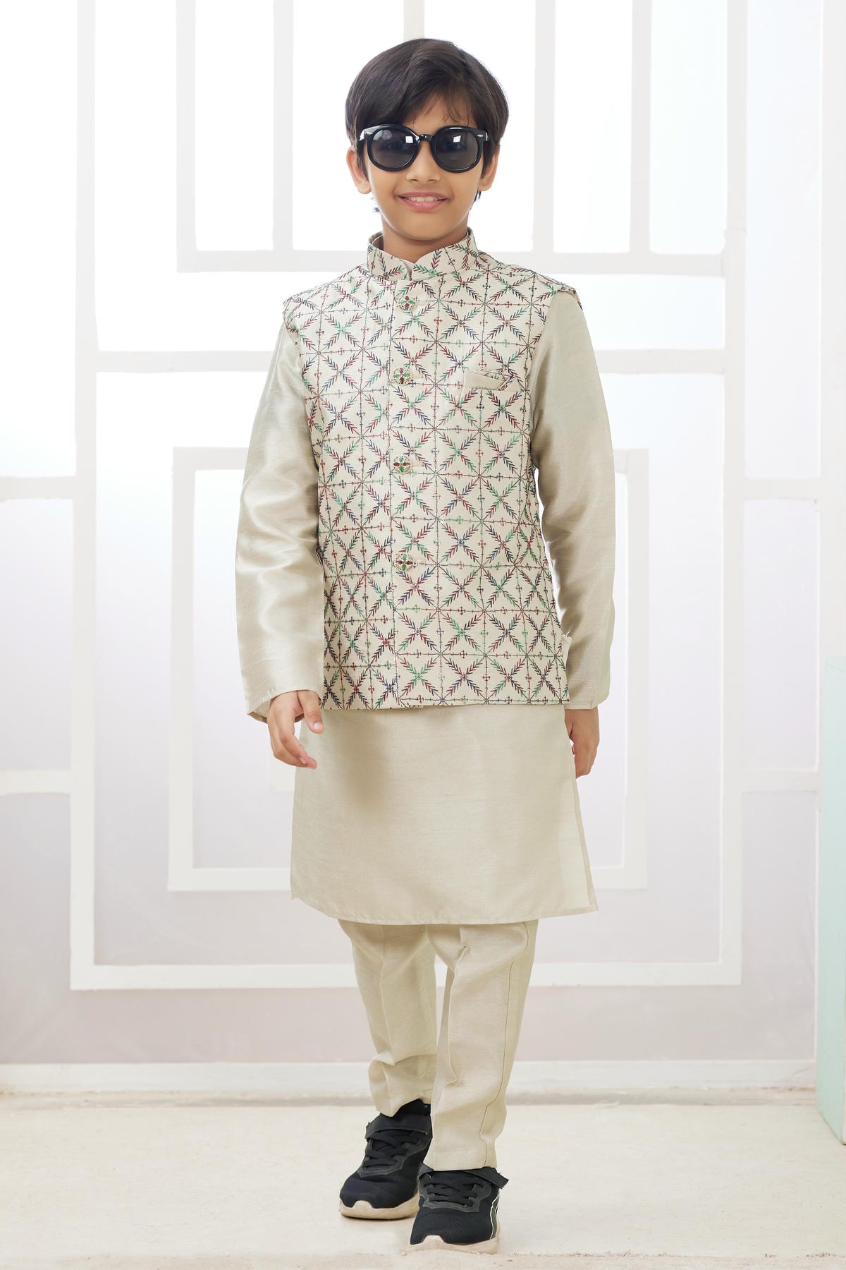 Art Silk Pista Green Colour Thread Embroidery Work 3 Pcs Jacket Set
