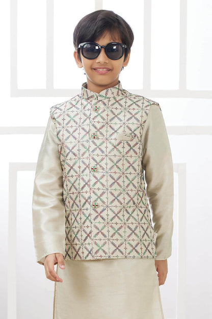 Art Silk Pista Green Colour Thread Embroidery Work 3 Pcs Jacket Set