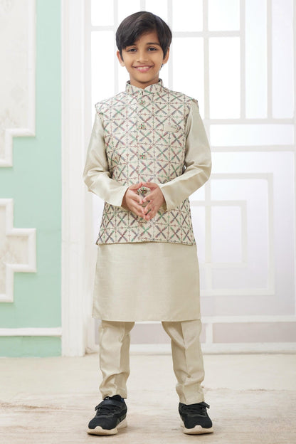 Art Silk Pista Green Colour Thread Embroidery Work 3 Pcs Jacket Set