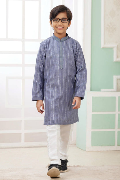 Art Silk Thread Embroidery Work Blue Colour Kurta Pajama