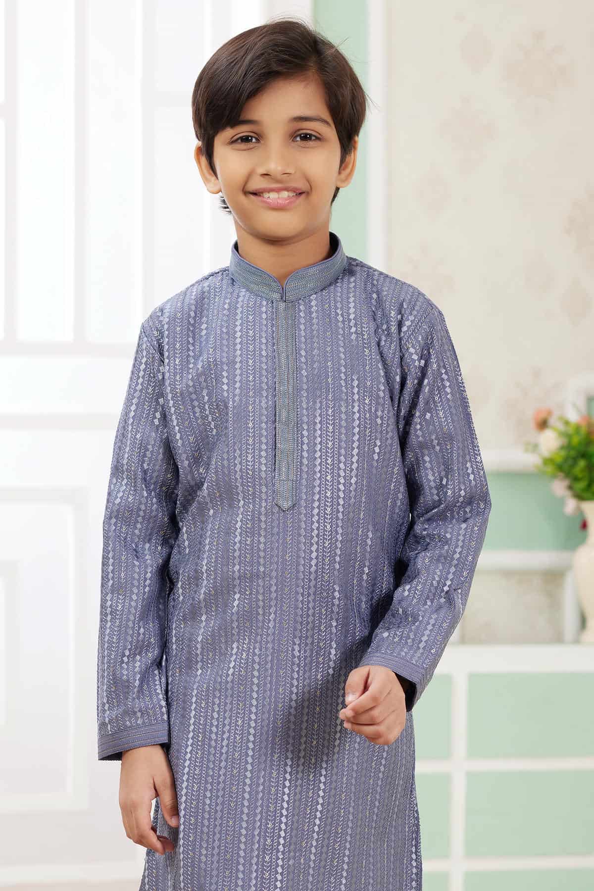 Art Silk Thread Embroidery Work Blue Colour Kurta Pajama