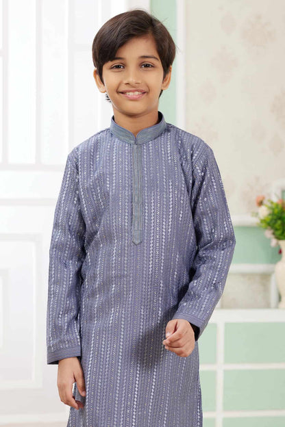 Art Silk Thread Embroidery Work Blue Colour Kurta Pajama