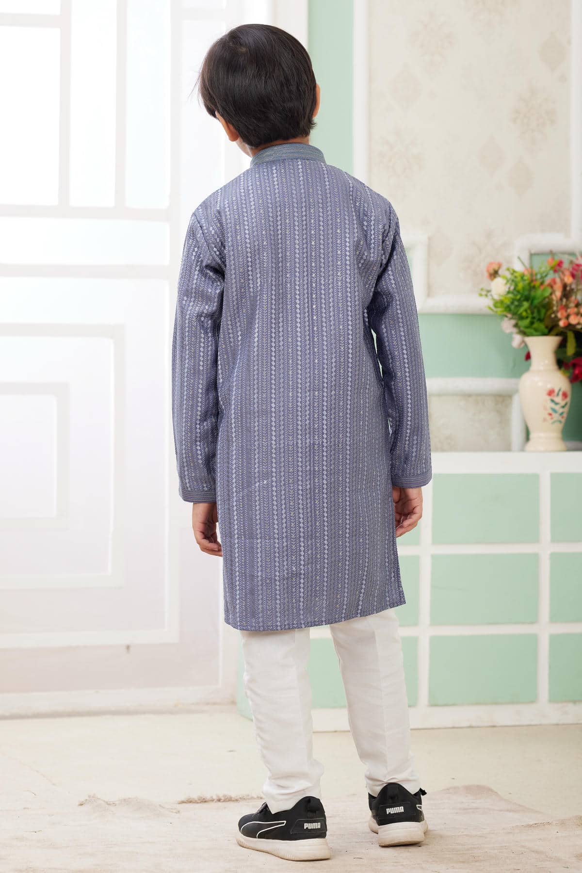 Art Silk Thread Embroidery Work Blue Colour Kurta Pajama