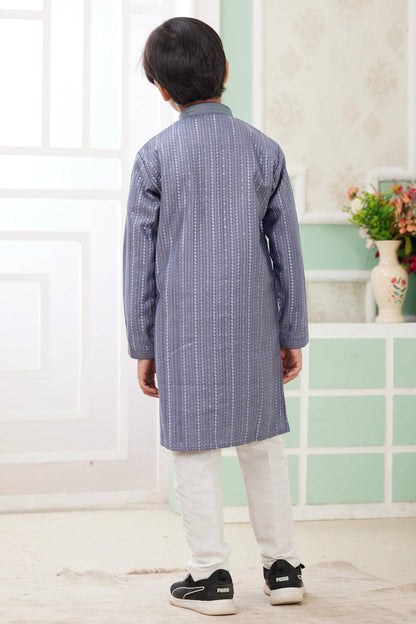 Art Silk Thread Embroidery Work Blue Colour Kurta Pajama