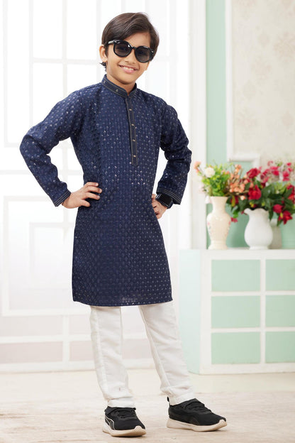 Art Silk Thread Embroidery Work Blue Colour Kurta Pajama
