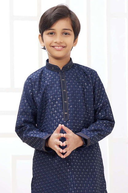 Art Silk Thread Embroidery Work Blue Colour Kurta Pajama