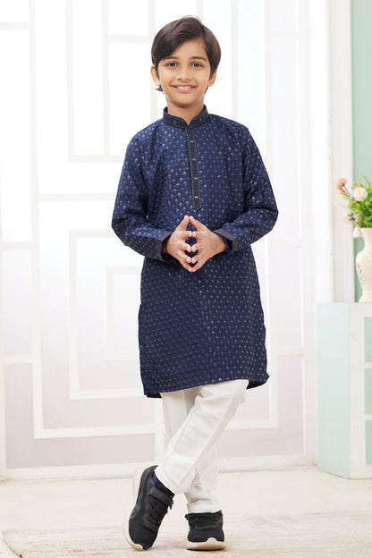 Art Silk Thread Embroidery Work Blue Colour Kurta Pajama