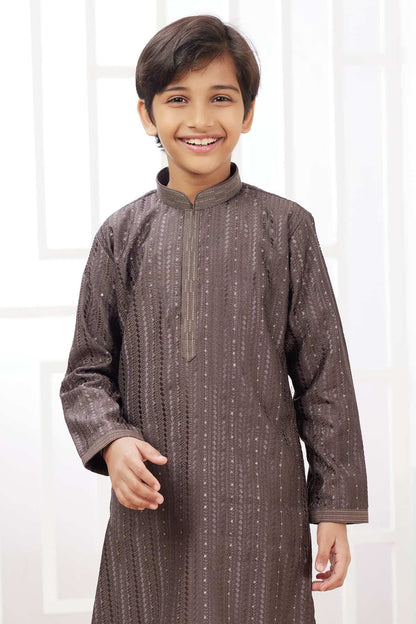 Art Silk Thread Embroidery Work Brown Colour Kurta Pajama
