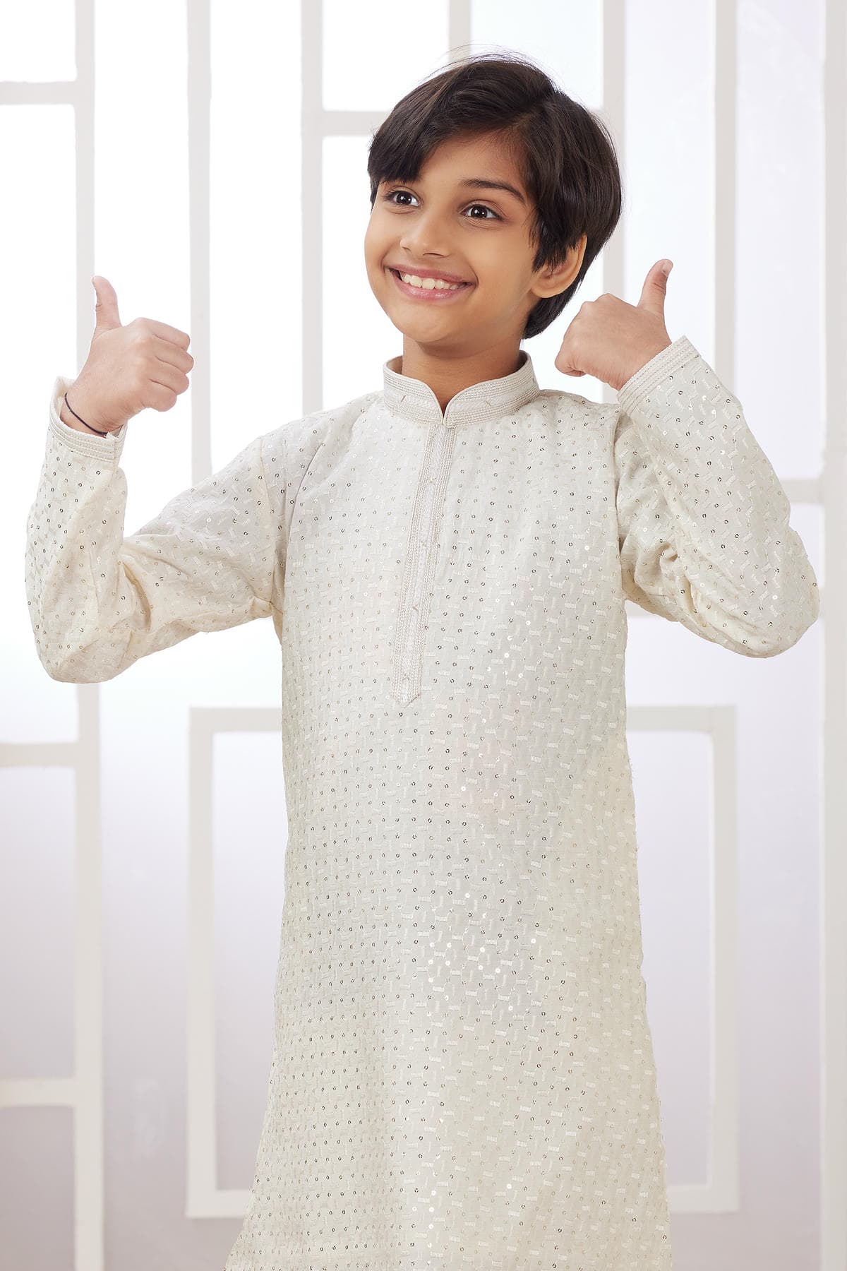 Art Silk Thread Embroidery Work Cream Colour Kurta Pajama