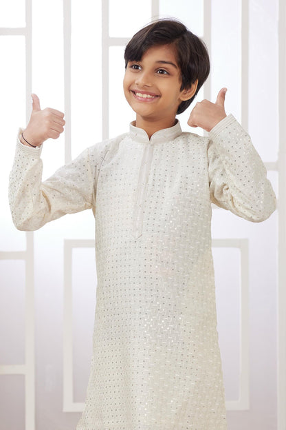 Art Silk Thread Embroidery Work Cream Colour Kurta Pajama