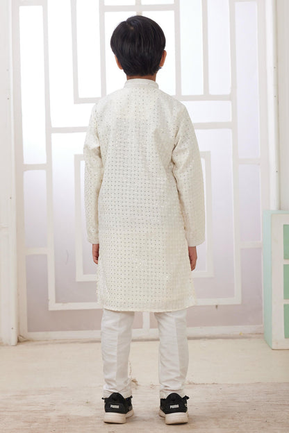 Art Silk Thread Embroidery Work Cream Colour Kurta Pajama