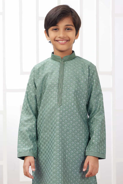Art Silk Thread Embroidery Work Green Colour Kurta Pajama