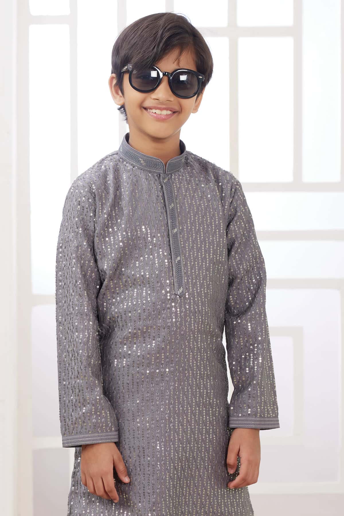 Art Silk Thread Embroidery Work Grey Colour Kurta Pajama