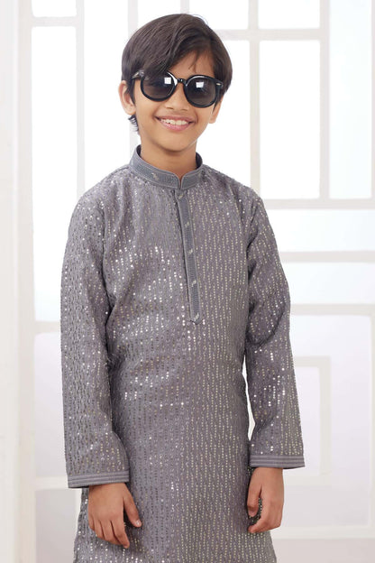 Art Silk Thread Embroidery Work Grey Colour Kurta Pajama
