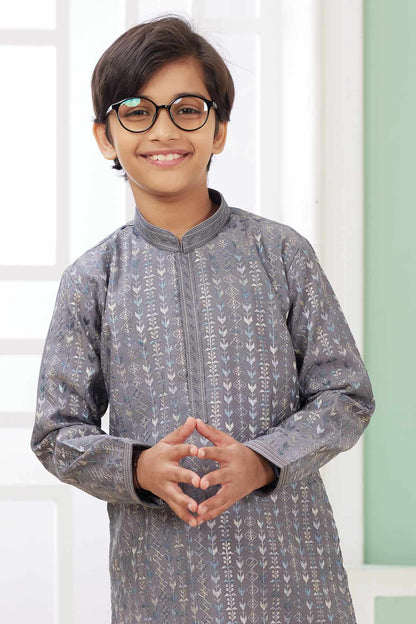 Art Silk Thread Embroidery Work Grey Colour Kurta Pajama