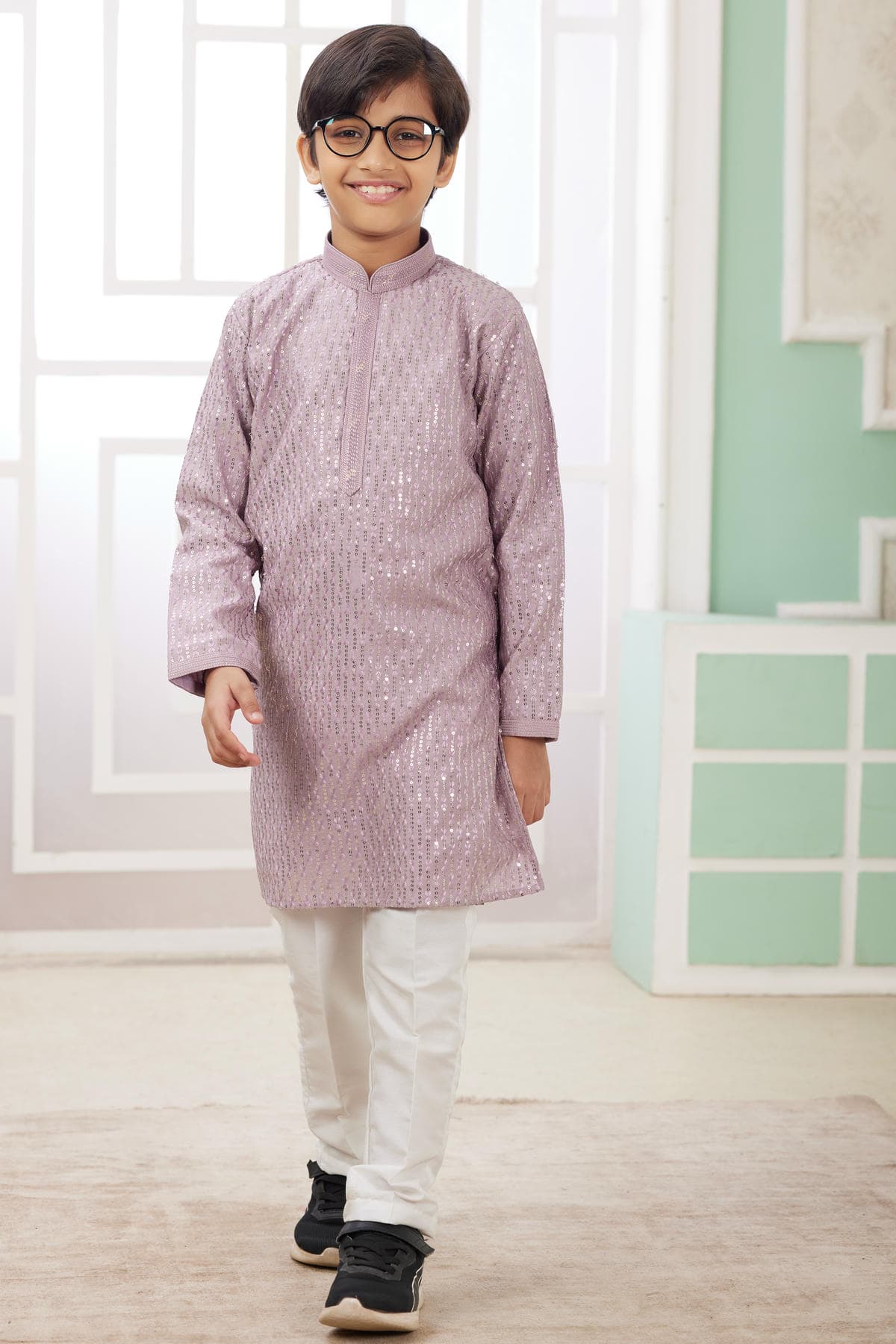 Art Silk Thread Embroidery Work Lilac Colour Kurta Pajama