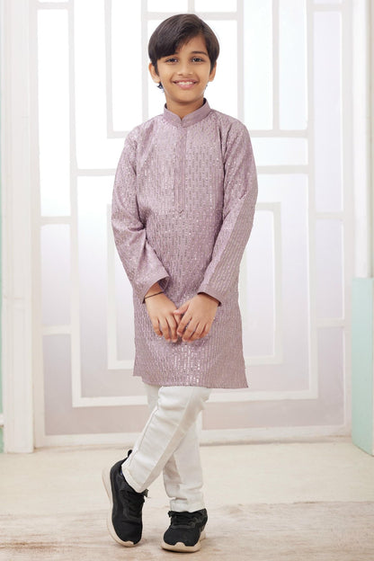 Art Silk Thread Embroidery Work Lilac Colour Kurta Pajama
