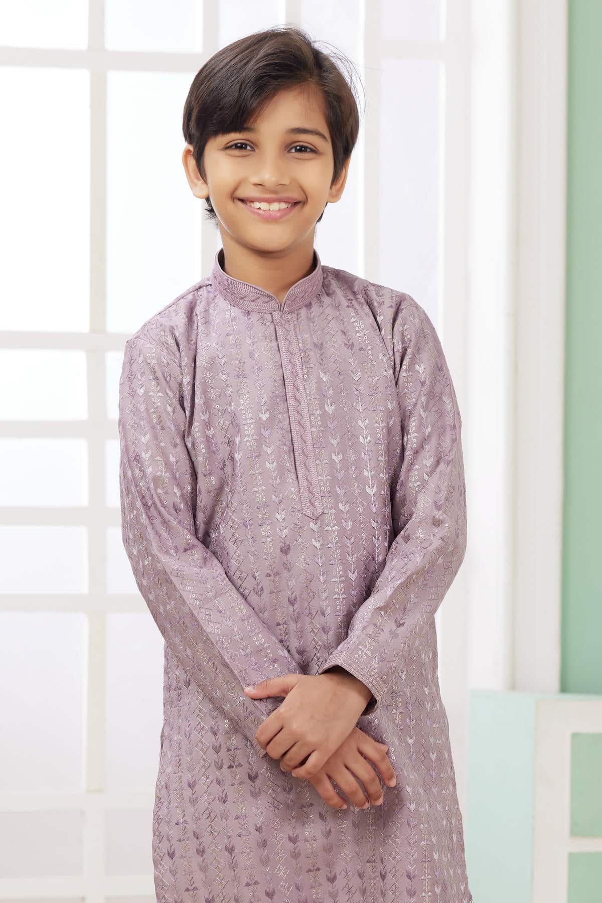 Art Silk Thread Embroidery Work Lilac Colour Kurta Pajama