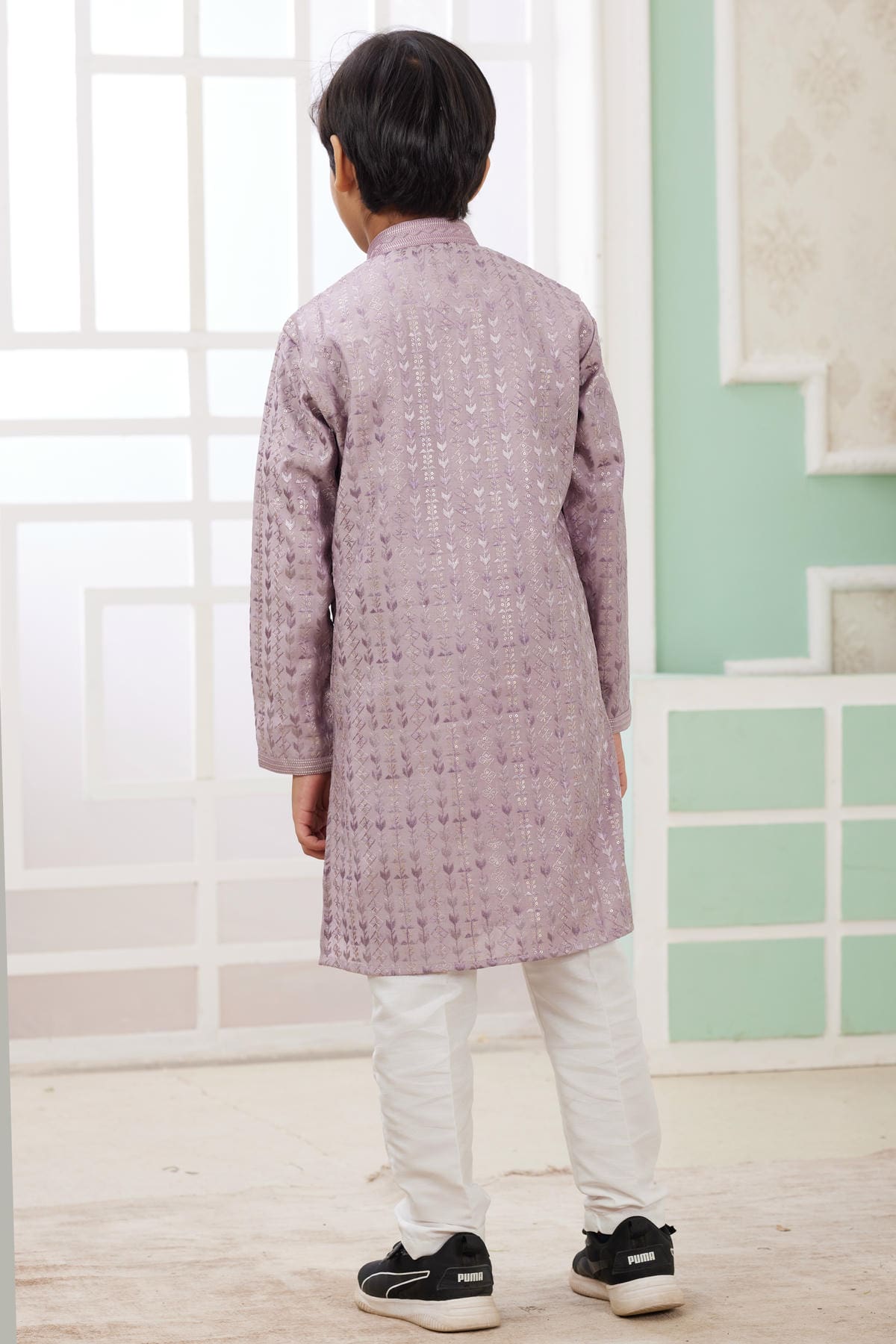 Art Silk Thread Embroidery Work Lilac Colour Kurta Pajama