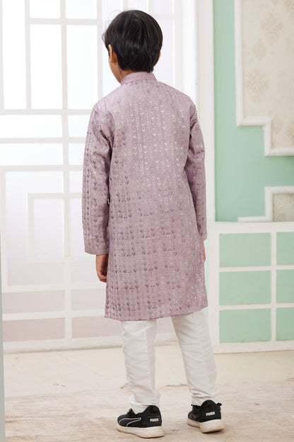 Art Silk Thread Embroidery Work Lilac Colour Kurta Pajama