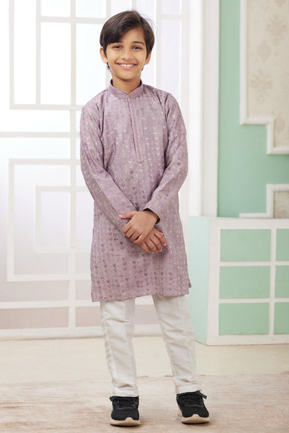 Art Silk Thread Embroidery Work Lilac Colour Kurta Pajama