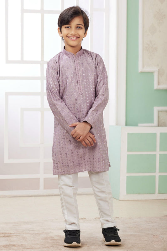 Art Silk Thread Embroidery Work Lilac Colour Kurta Pajama