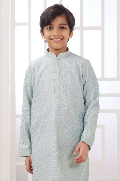 Art Silk Thread Embroidery Work Mint Green Colour Kurta Pajama