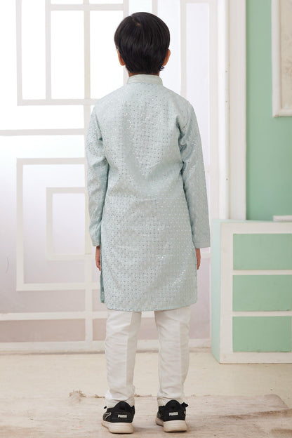 Art Silk Thread Embroidery Work Mint Green Colour Kurta Pajama