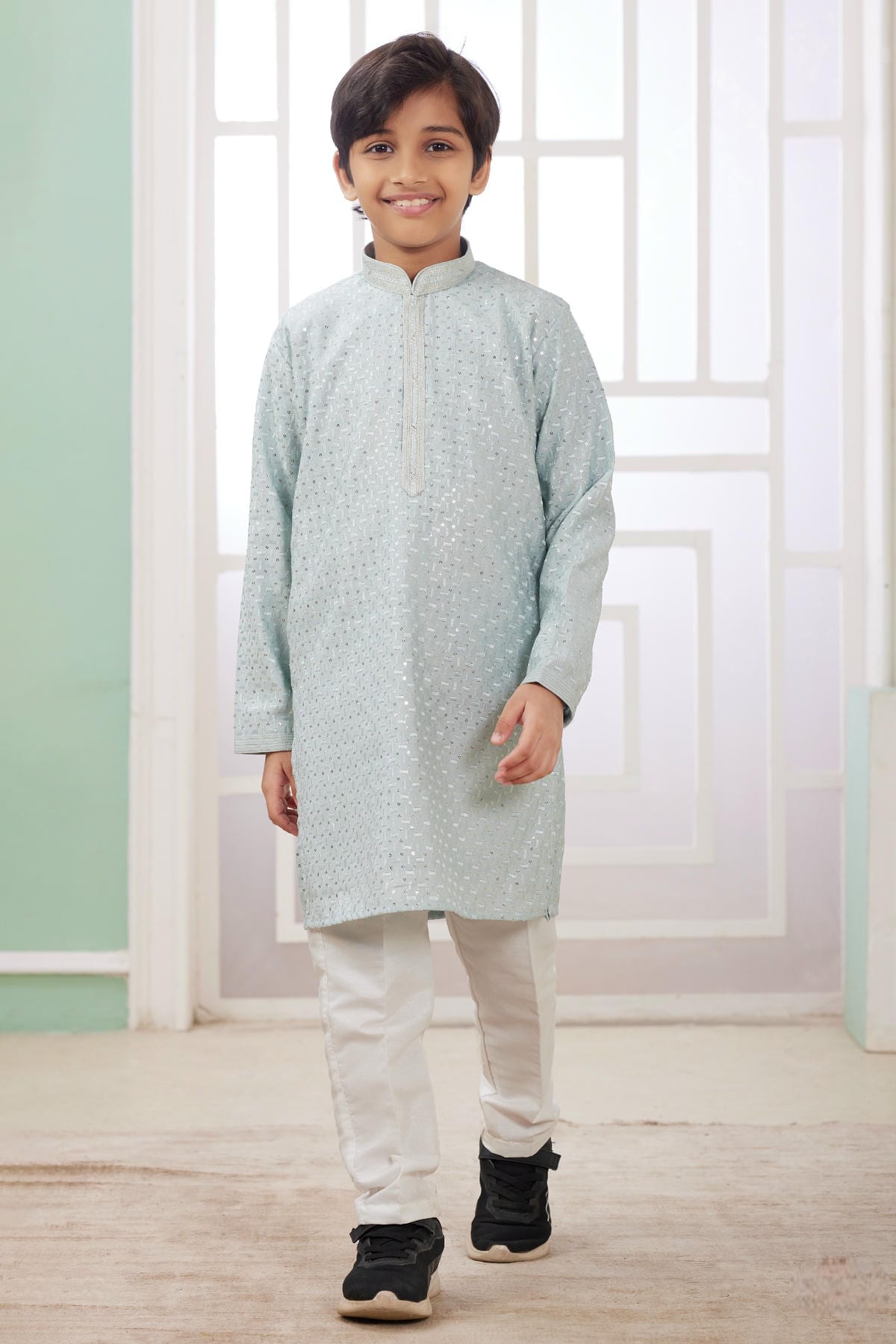 Art Silk Thread Embroidery Work Mint Green Colour Kurta Pajama