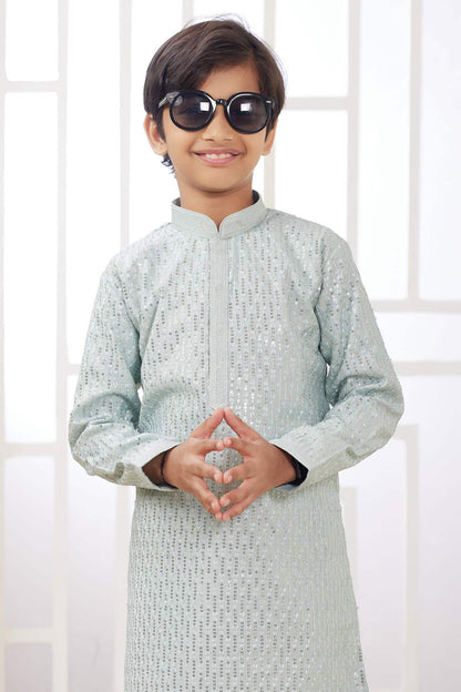 Art Silk Thread Embroidery Work Mint Green Colour Kurta Pajama