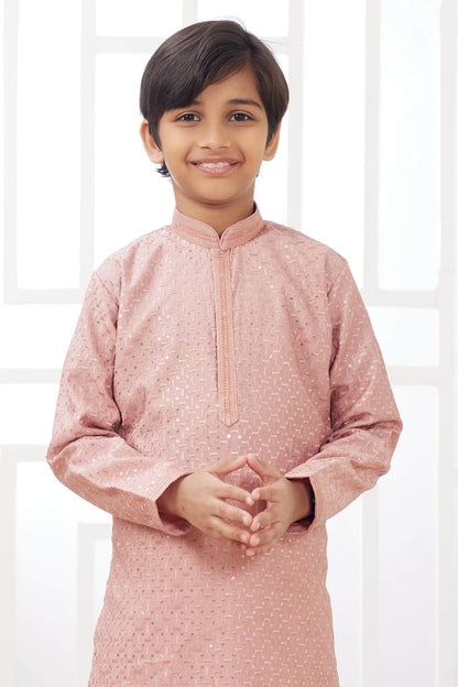 Art Silk Thread Embroidery Work Peach Colour Kurta Pajama