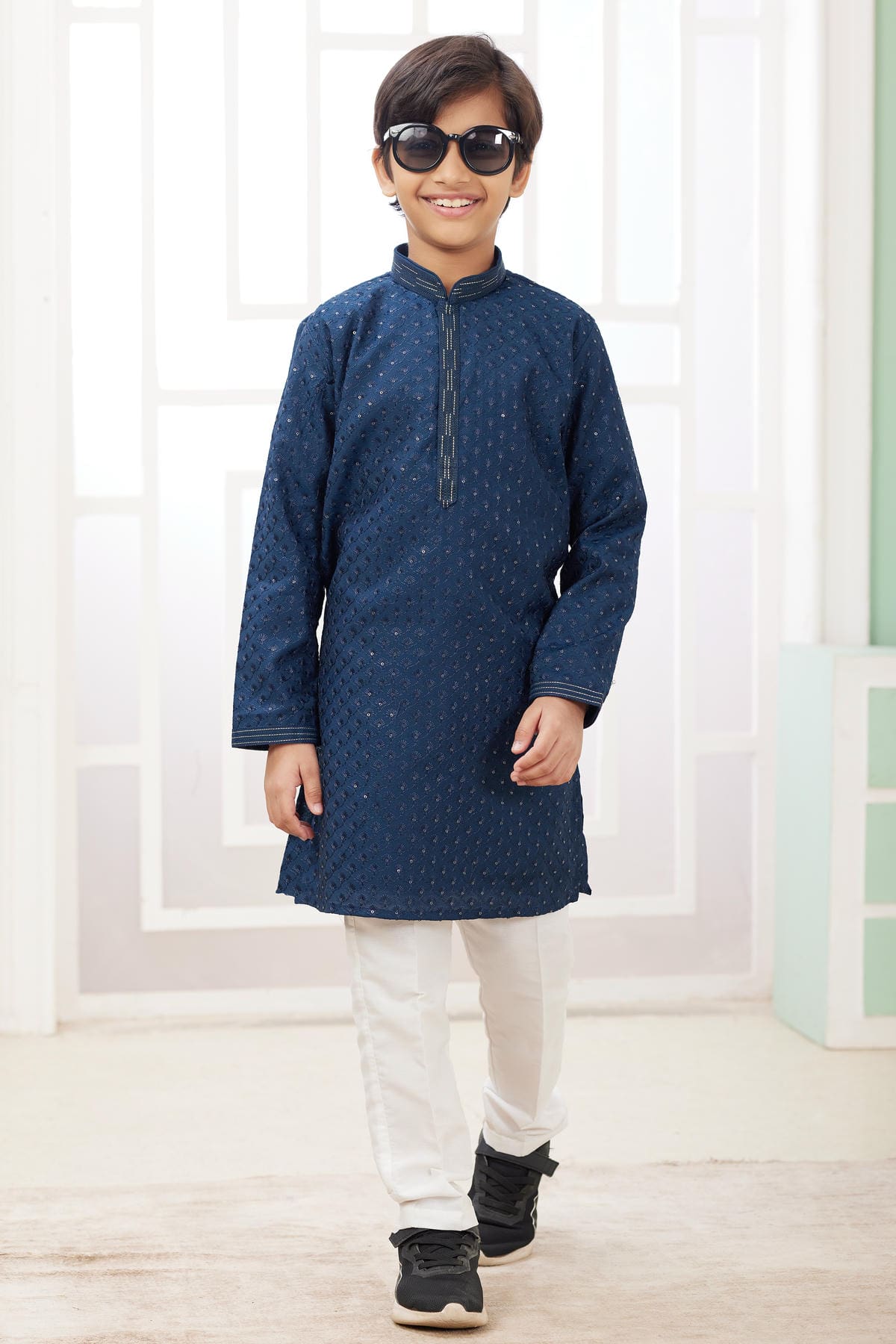 Art Silk Thread Embroidery Work Teal Blue Colour Kurta Pajama