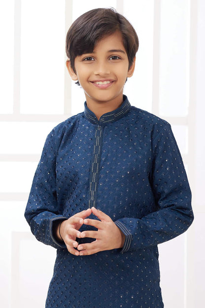 Art Silk Thread Embroidery Work Teal Blue Colour Kurta Pajama