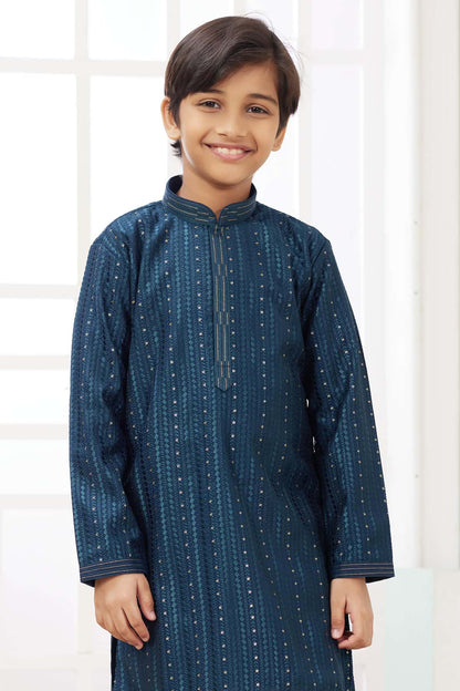 Art Silk Thread Embroidery Work Teal Green Colour Kurta Pajama