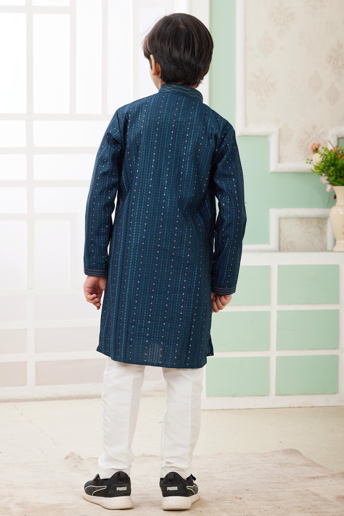 Art Silk Thread Embroidery Work Teal Green Colour Kurta Pajama