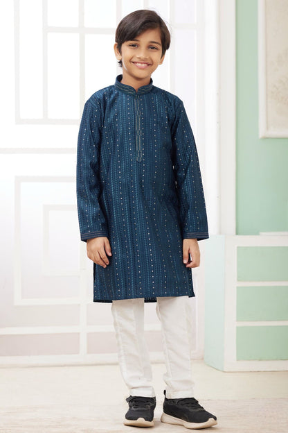 Art Silk Thread Embroidery Work Teal Green Colour Kurta Pajama