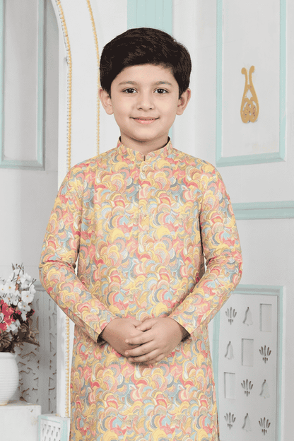 Art Silk Yellow Colour Pintux Work Kids Kurta Pajama