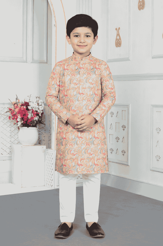 Art Silk Yellow Colour Pintux Work Kids Kurta Pajama