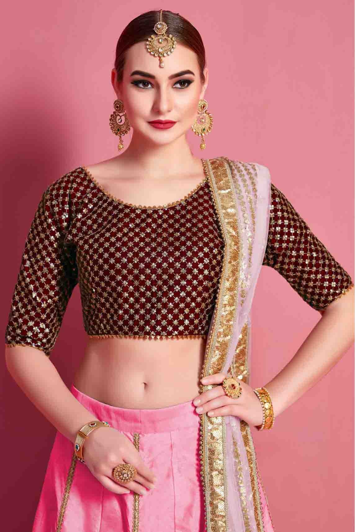 Baby Pink Colour Art Silk Embroidery Lehenga Choli LC1080504 B