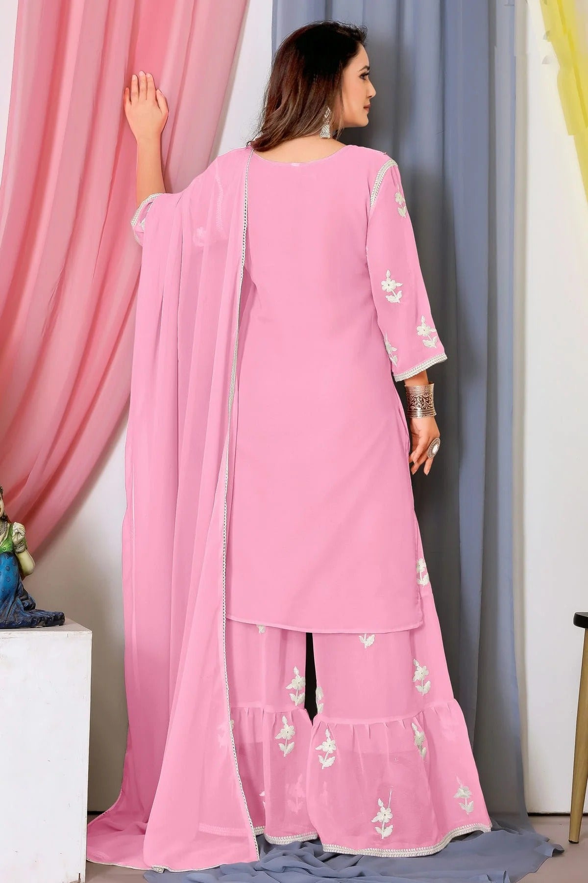 Baby Pink Colour Bamber Georgette Sharara Suit SM1110706 A