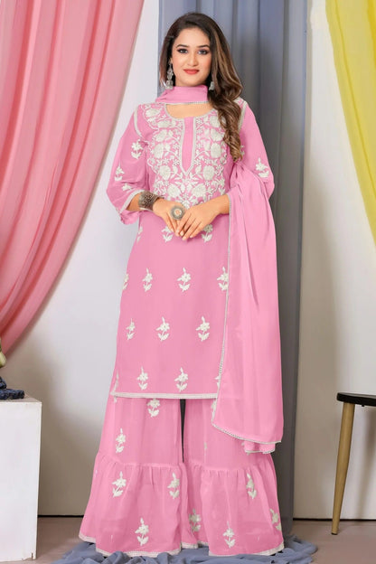 Baby Pink Colour Bamber Georgette Sharara Suit SM1110706