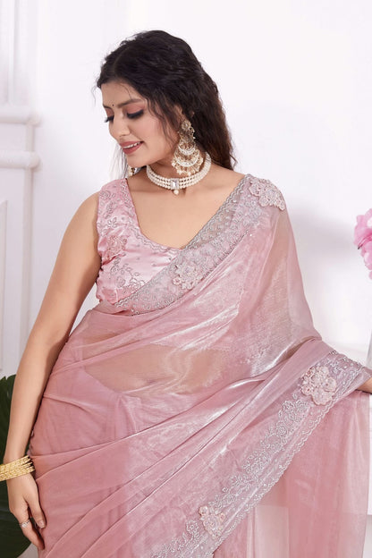Baby Pink Colour Burberry Silk Designer Saree LC1121752 A