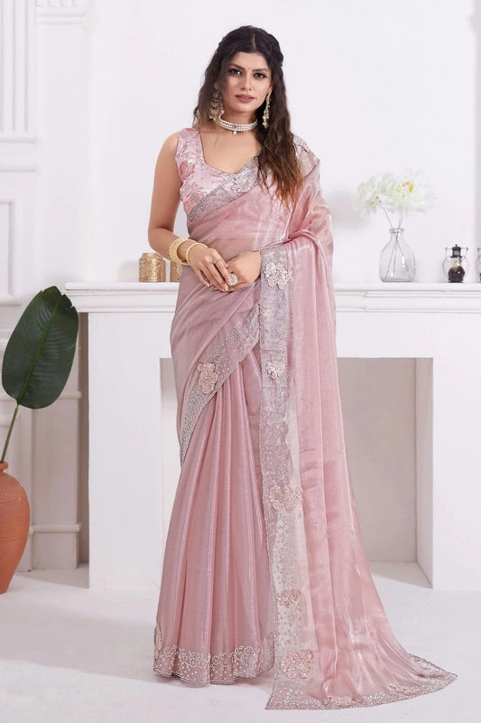 Baby Pink Colour Burberry Silk Designer Saree LC1121752