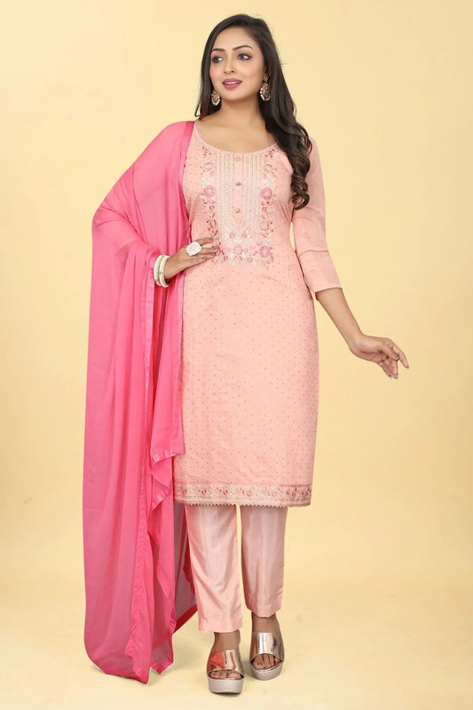 Baby Pink Colour Chanderi Silk Pant Style Suit SM1110611