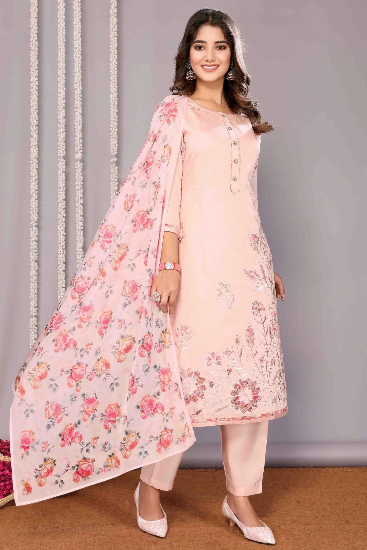 Baby Pink Colour Chanderi Stitched Suit SS1113338