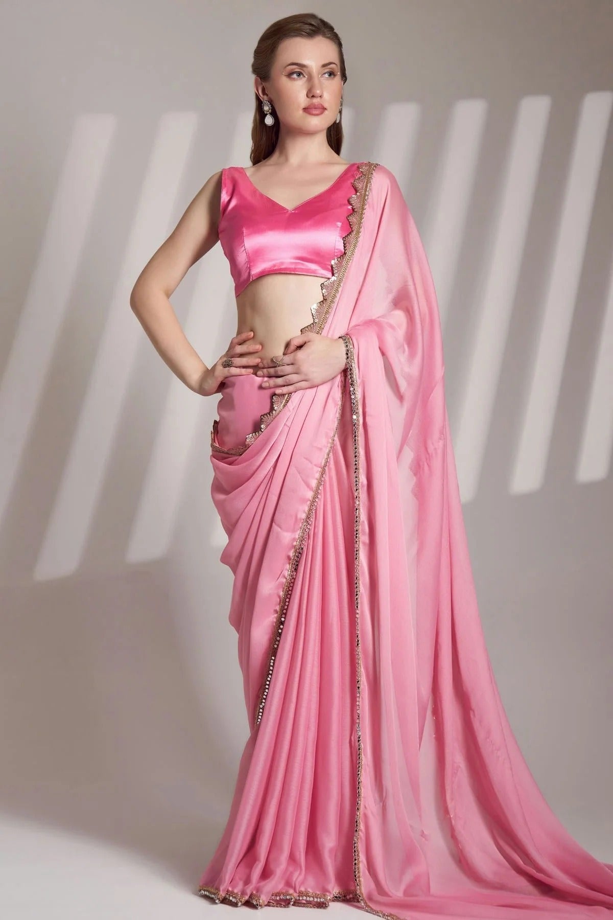 Baby Pink Colour Chiffon Saree SD1112748