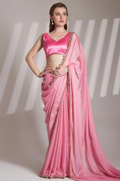 Baby Pink Colour Chiffon Saree SD1112748