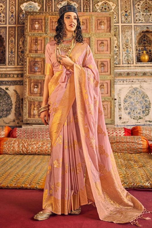 Baby Pink Colour Chinon Georgette Woven Work Saree SD1290081