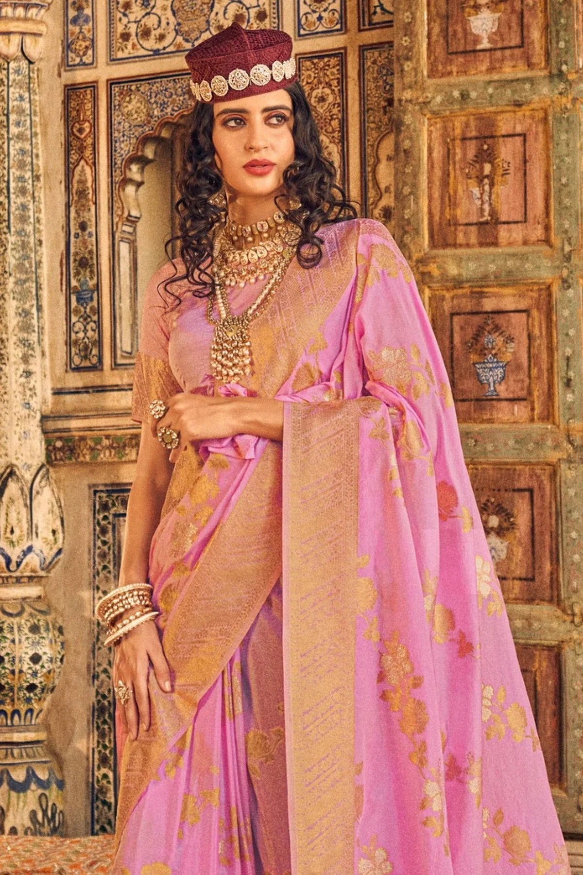 Baby Pink Colour Chinon Georgette Woven Work Saree SD1290084 A